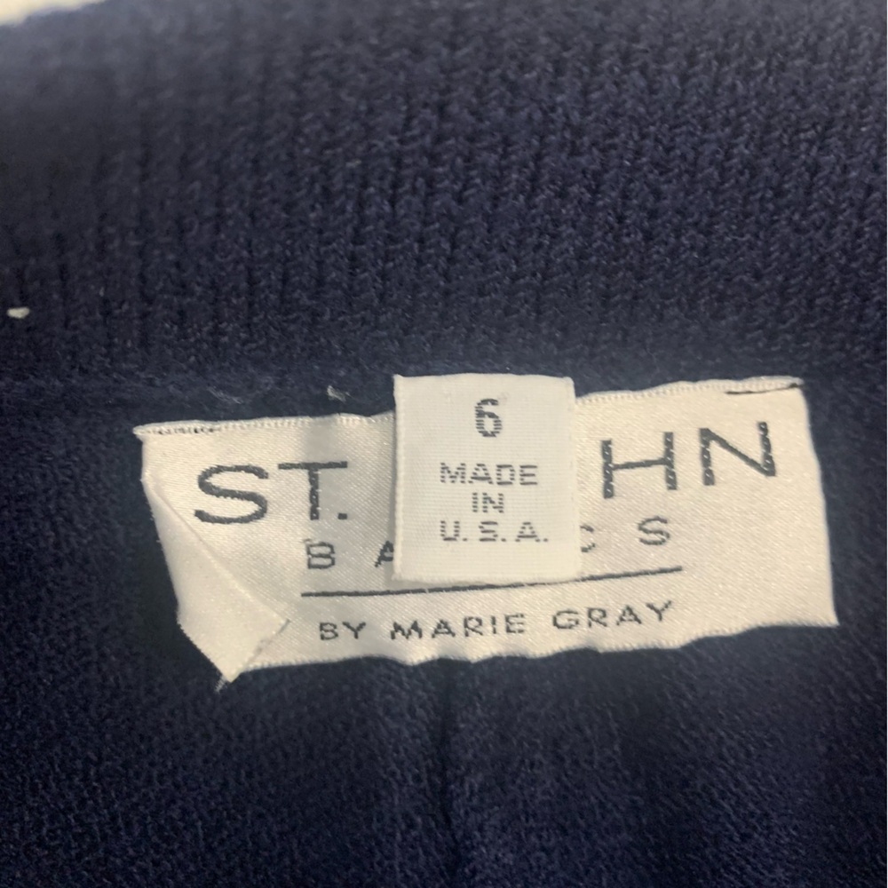 St John By Marie Gray Santana Knit Pants Women 6 Blue Navy Pleated Wool Crop USA - Picture 3 of 10